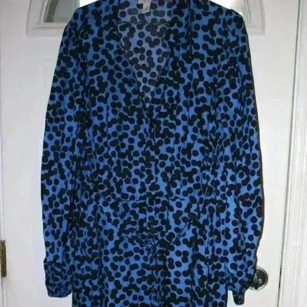 Women’s balloon long sleeve shirt dress ava & Viv blue polka dots 2X